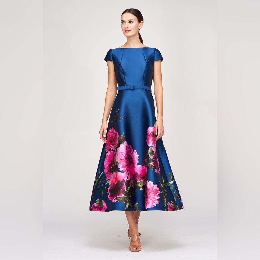 new Kay Unger Ina tea length dress in dark ink/french rose